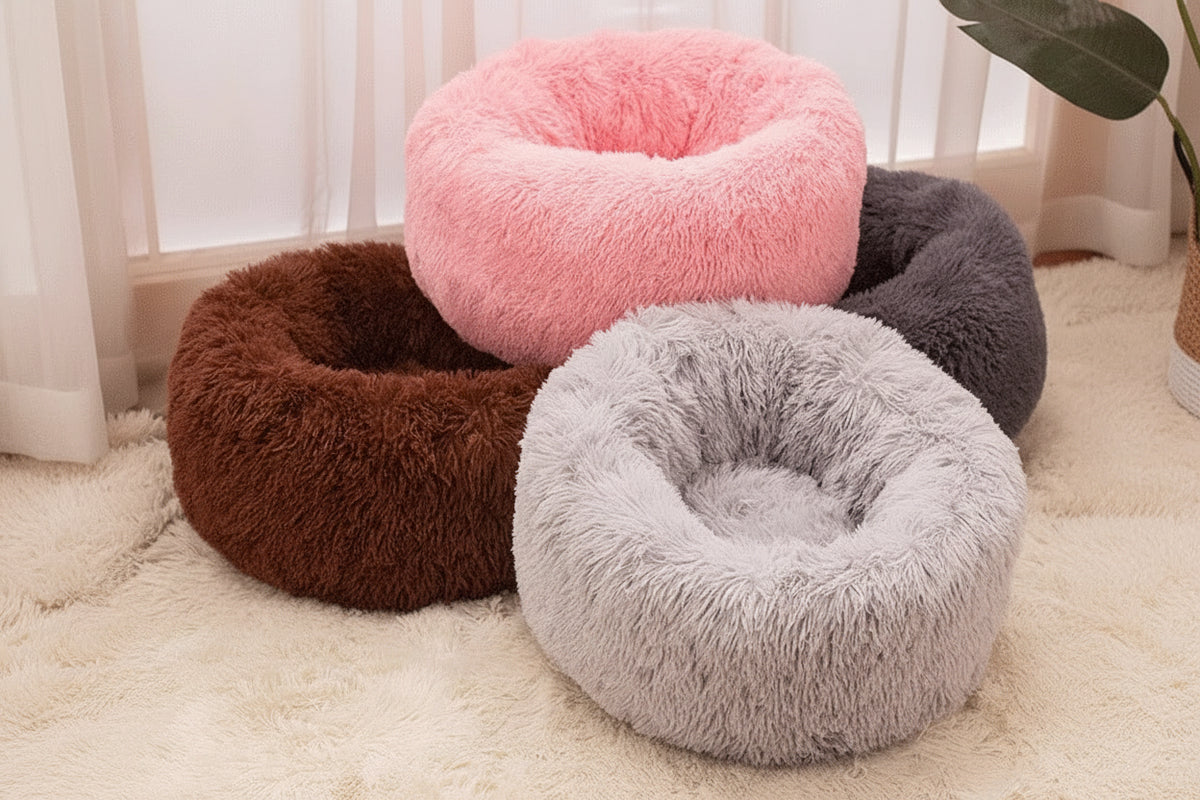 Corbeille Ronde Luxe en Peluche – Chien & Chat