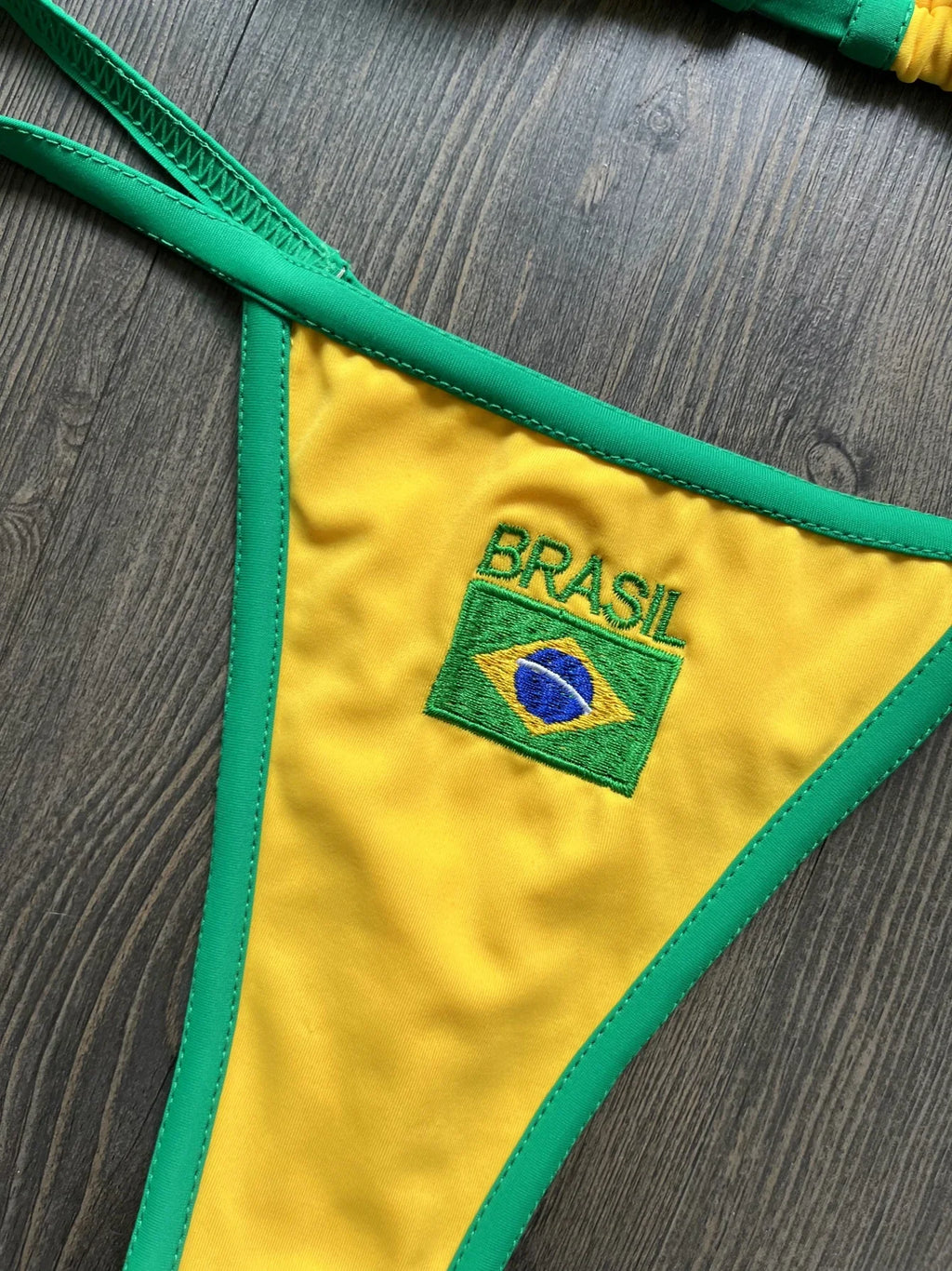 Bikini Brésilien Brodé | Ensemble Maillot de Bain Femme Patchwork Deux Pièces