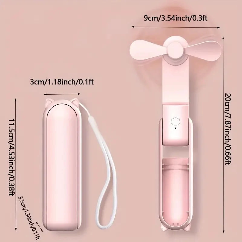 Mini ventilateur portable, rechargeable par USB, ventilateur portatif pliable réglable à 3 vitesses, adapté aux femmes, aux voyages et aux usages en extérieur