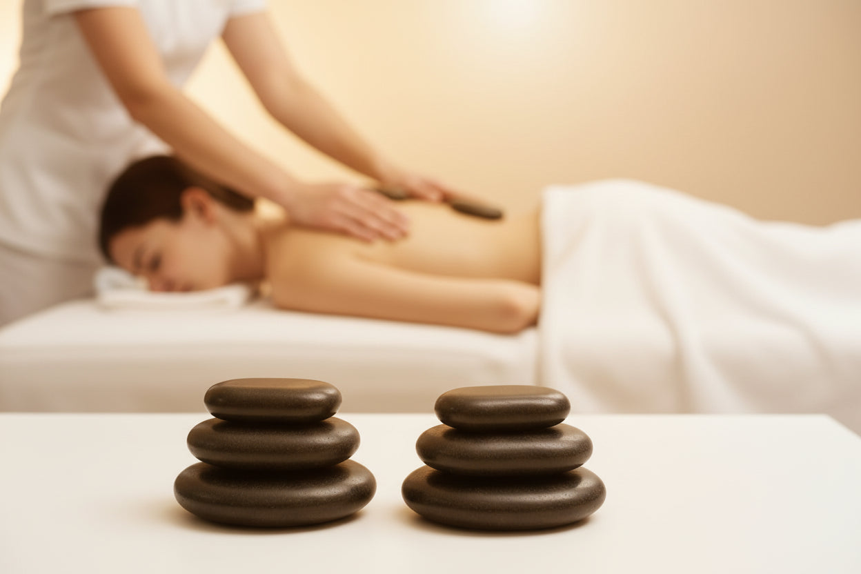 🖤 Pierres de Massage Chaudes – Set 12 Pièces | Spa Professionnel Noir