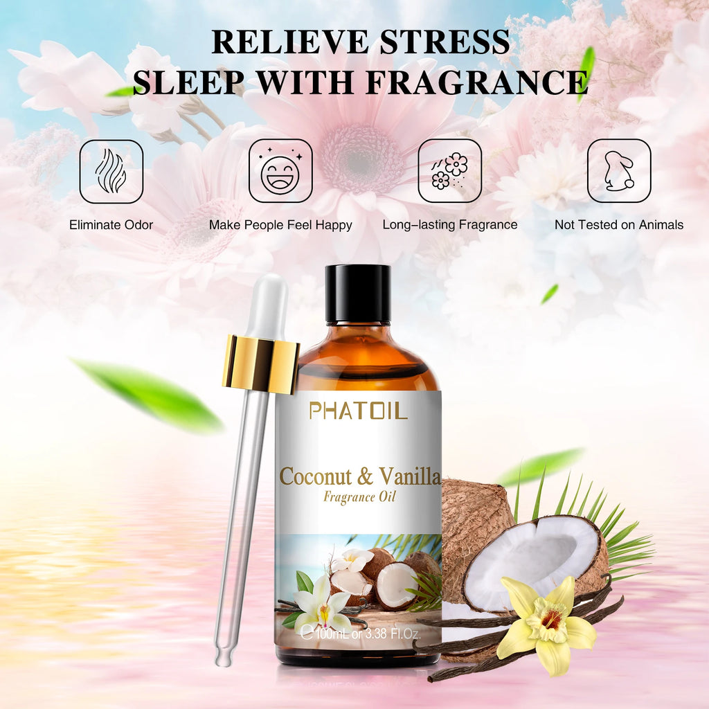 🪅 Huile Parfumée Premium Noix de Coco & Vanille 100ml – Aromathérapie & Bougies