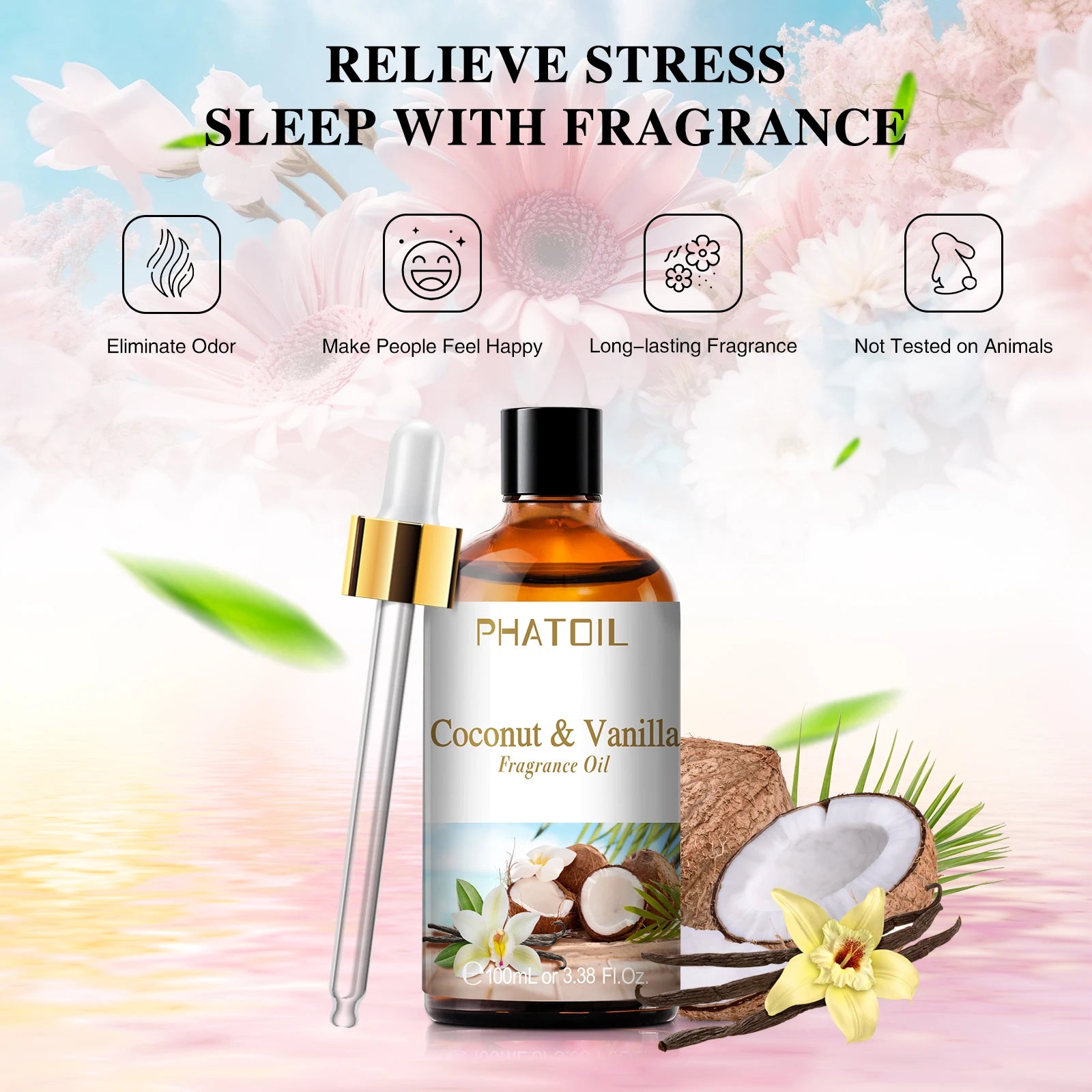 🪅 Huile Parfumée Premium Noix de Coco & Vanille 100ml – Aromathérapie & Bougies
