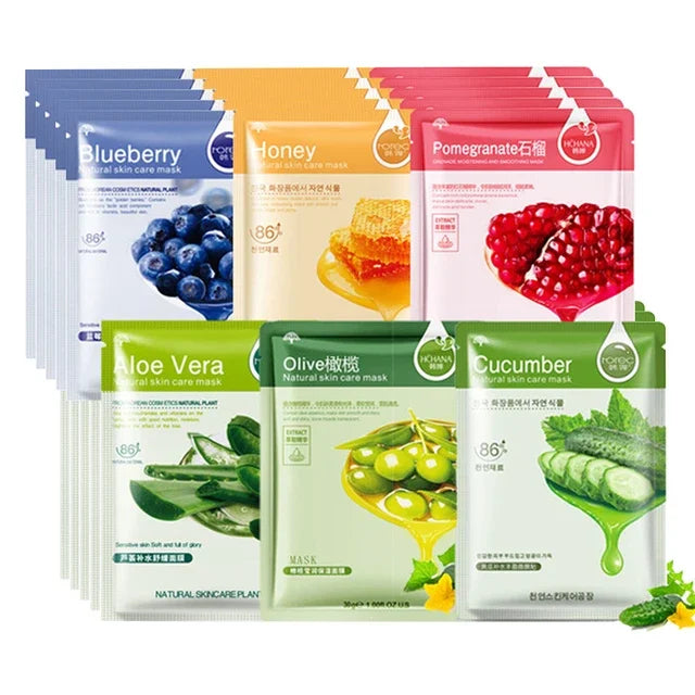 Masque facial végétal naturel, hydratant, contrôle de l'huile, anti-âge, fruits, rentabilité, feuille coréenne, beauté, soins de la peau, 30 pièces Each Type 5p