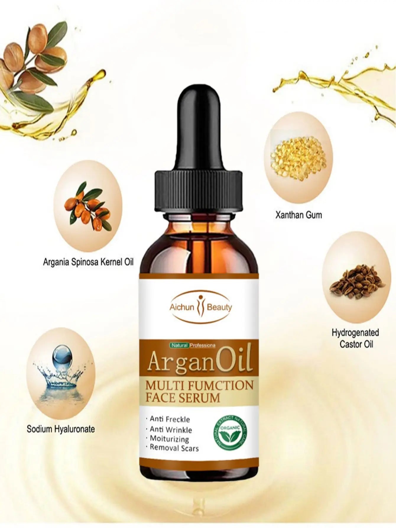 Huile d'arginine multifonctionnelle pour le visage, essence éclaircit et resserre la peau, hydrate la peau et réduit la travaillait té