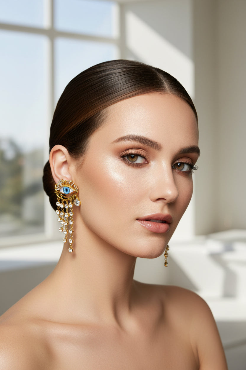 Boucles d'Oreilles Œil Baroque Dorées | Bijoux Ethniques Vintage Femme