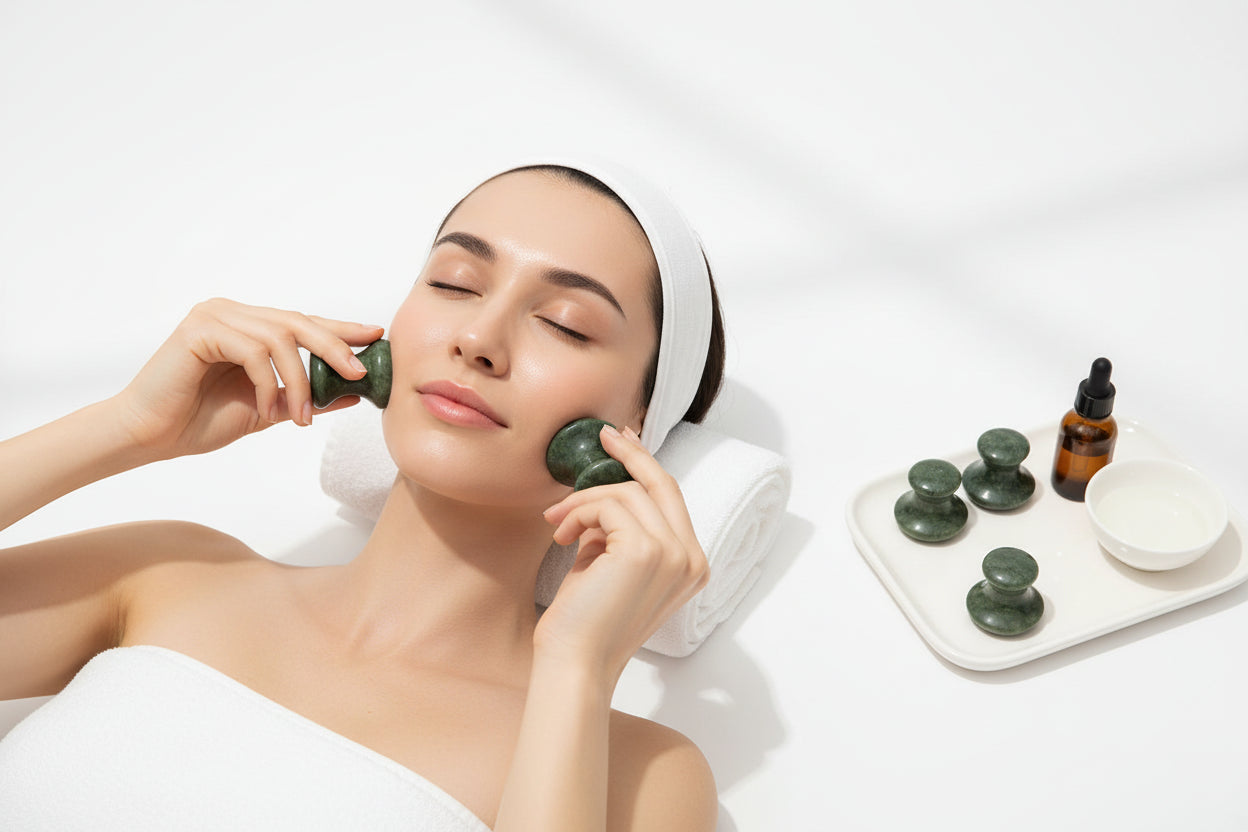 Gua Sha Jade Champignon - Masseur Visage Corps en Pierre Naturelle
