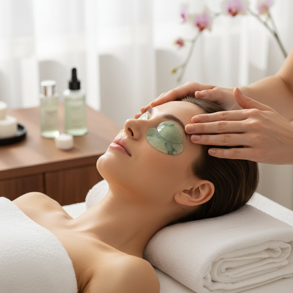 Patchs Yeux Jade Naturel 2 Pièces - Massage Anti-Rides et Anti-Gonflements