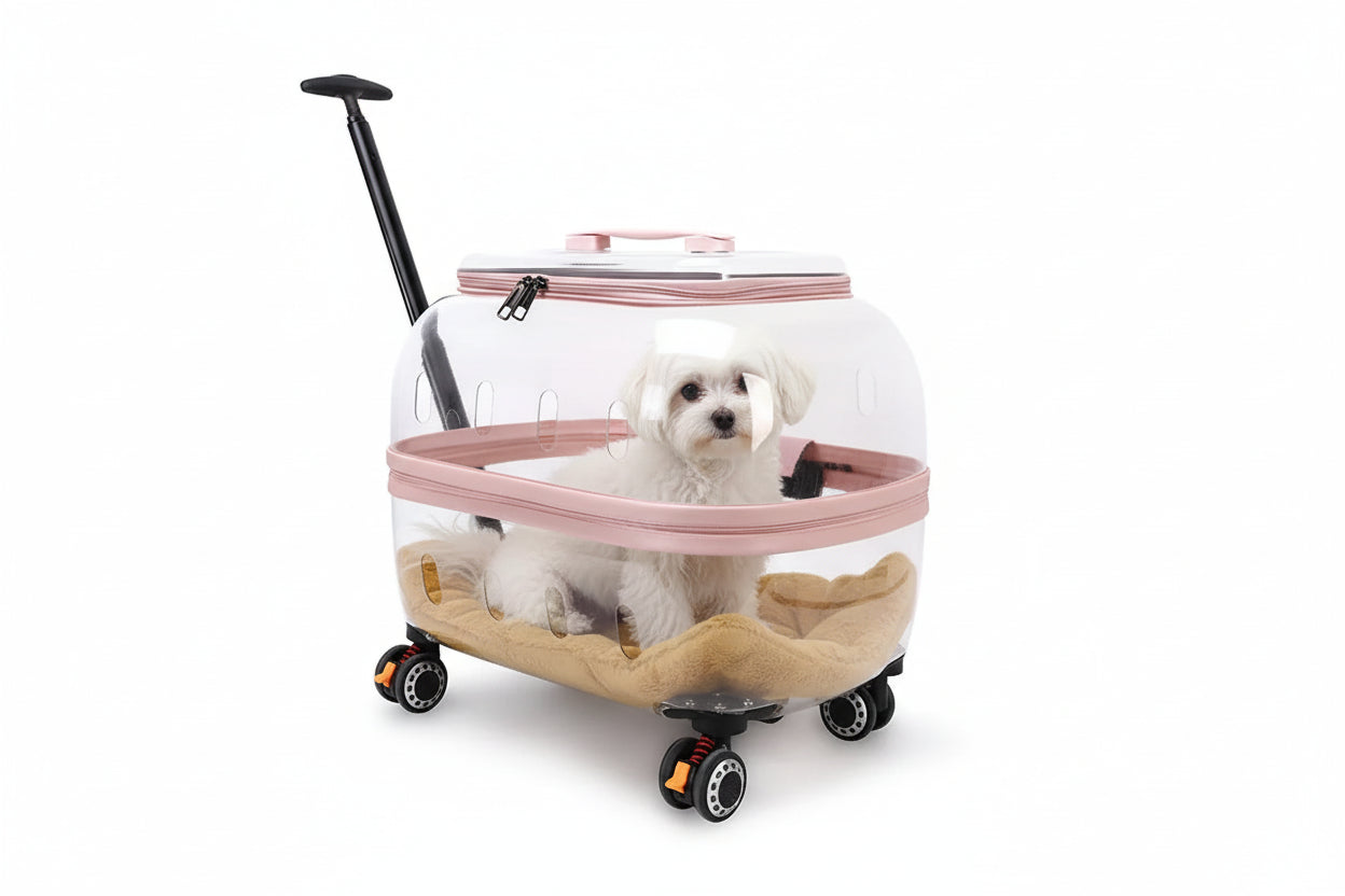 Valise Transparente pour Chat – Chariot de Transport Respirant & Roues Silencieuses