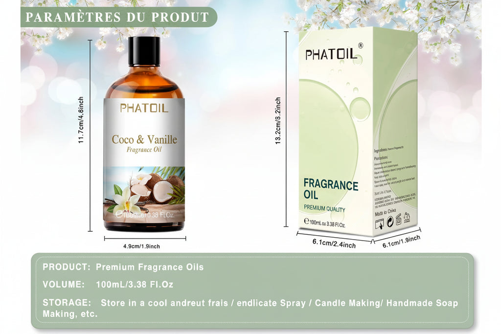 🪅 Huile Parfumée Premium Noix de Coco & Vanille 100ml – Aromathérapie & Bougies