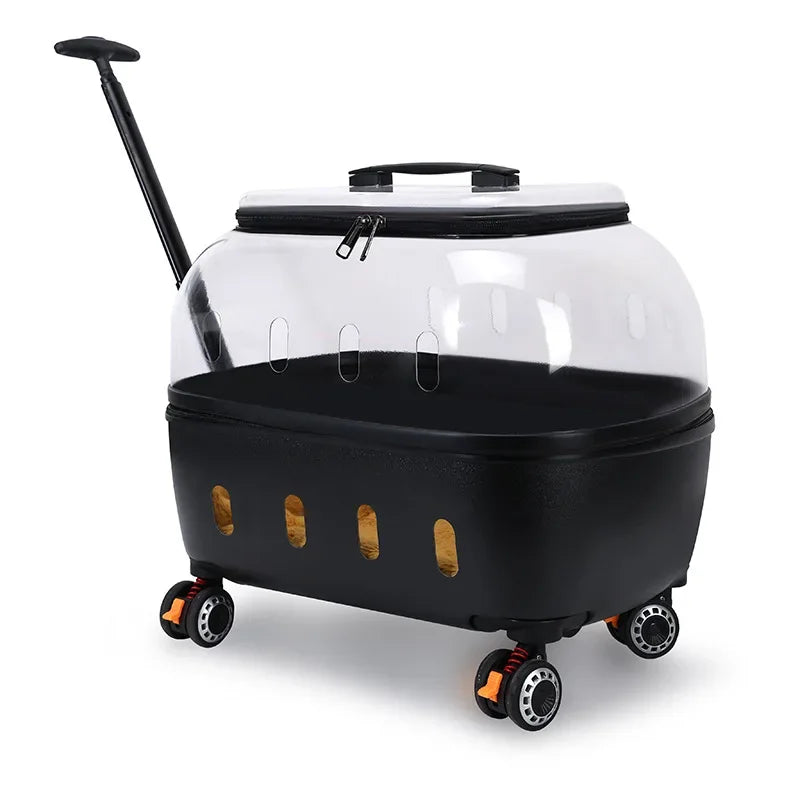 Valise Transparente pour Chat – Chariot de Transport Respirant & Roues Silencieuses