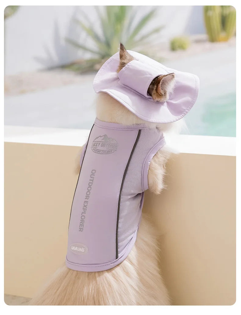Ensemble Gilet Rafraîchissant pour Chien & Chat — Chapeau + Veste Respirante, Protection Solaire Été