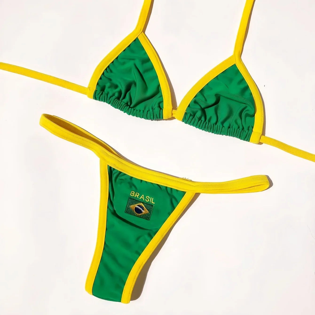 Bikini Brésilien Brodé | Ensemble Maillot de Bain Femme Patchwork Deux Pièces