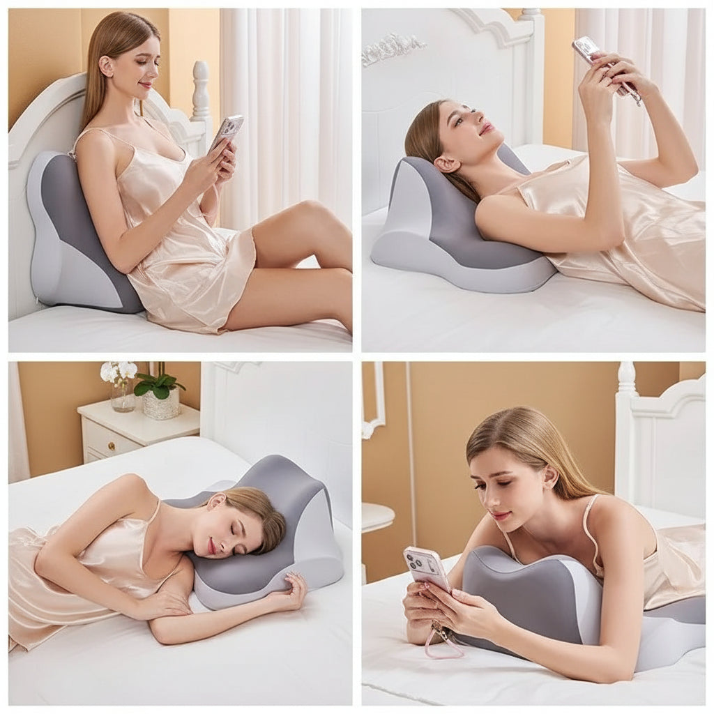 😴 Oreiller Multifonctionnel Cale Cervicale – Sommeil, Massage & Support Téléphone