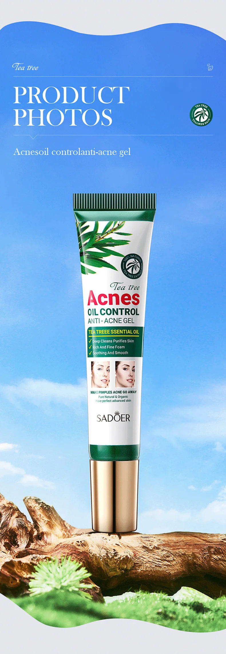 SADOER | Gel Purifiant à l'Arbre à Thé ✨ Soin Anti-Acné & Hydratant – 1/2/3 Pièces