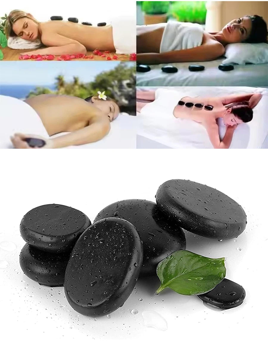 🖤 Pierres de Massage Chaudes – Set 12 Pièces | Spa Professionnel Noir