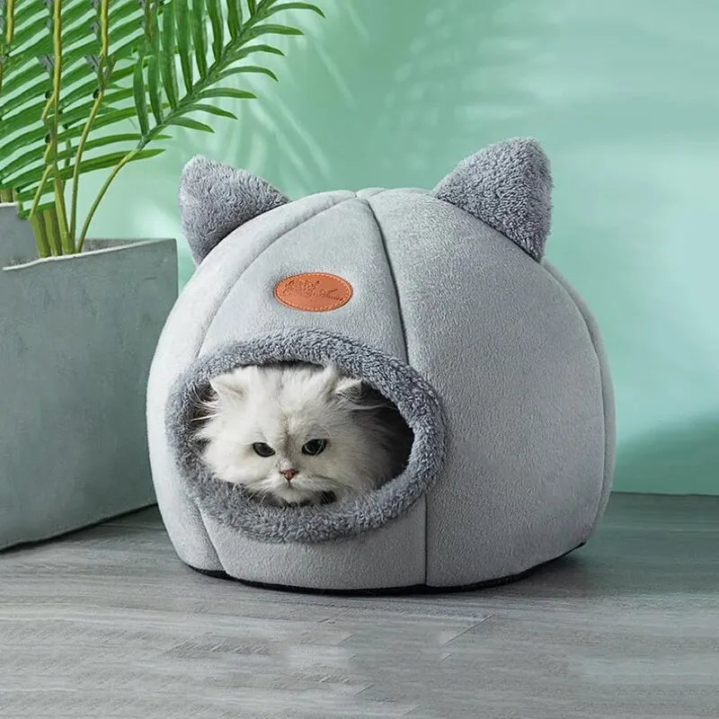 Nid Grotte Luxe pour Chat – Design Tête de Chat Mignon, Chaud & Antidérapant