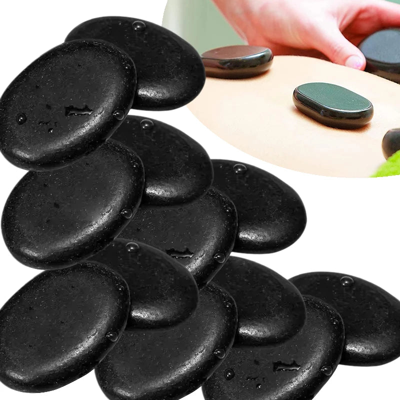 🖤 Pierres de Massage Chaudes – Set 12 Pièces | Spa Professionnel Noir