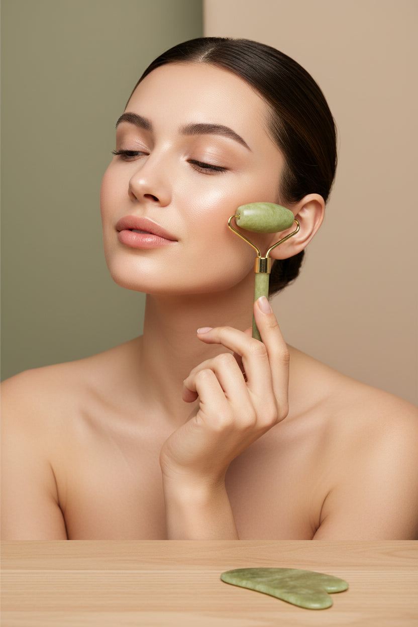 Rouleau de Jade Naturel & Gua Sha – Massage Visage, Lifting & Soins Spa