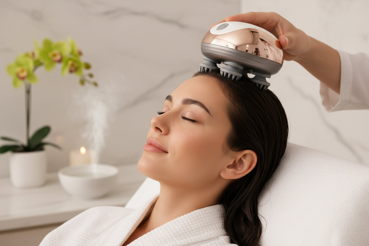 Masseur de Tête Électrique Vibration - Relaxation Cuir Chevelu Circulation Sanguine
