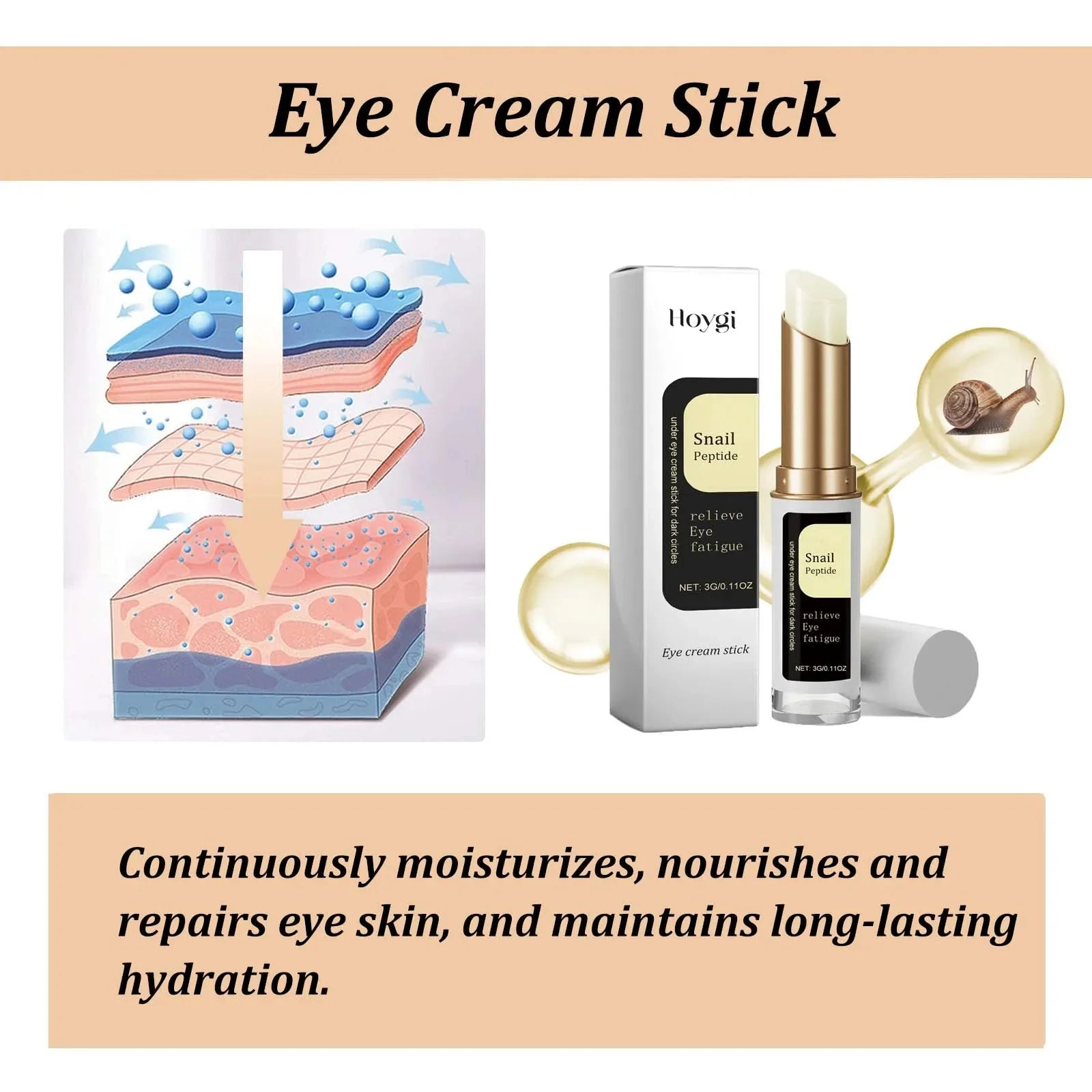 Bâton Crème Yeux Escargot & Collagène – Anti-Rides, Anti-Cernes & Anti-Poches