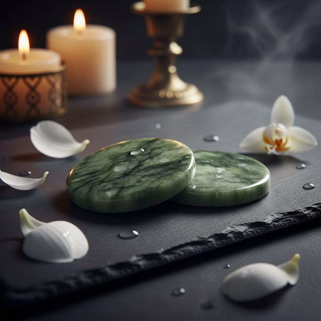 Patchs Yeux Jade Naturel 2 Pièces - Massage Anti-Rides et Anti-Gonflements