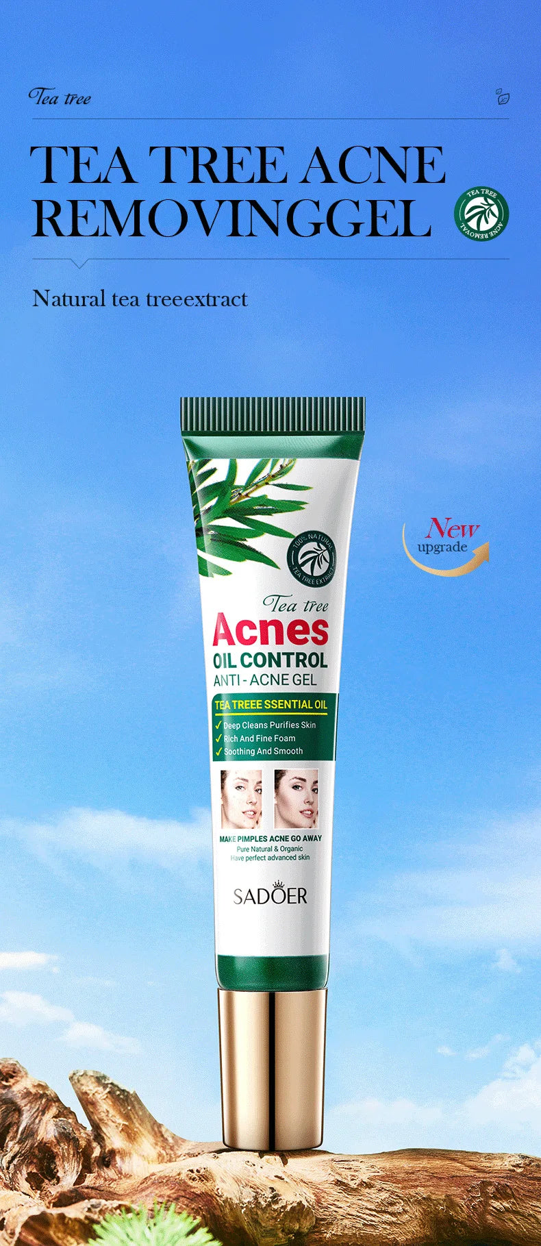 SADOER | Gel Purifiant à l'Arbre à Thé ✨ Soin Anti-Acné & Hydratant – 1/2/3 Pièces