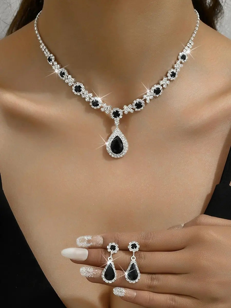 Parure Cristal Femme – Collier & Boucles d'Oreilles Goutte | Soirée & Mariage