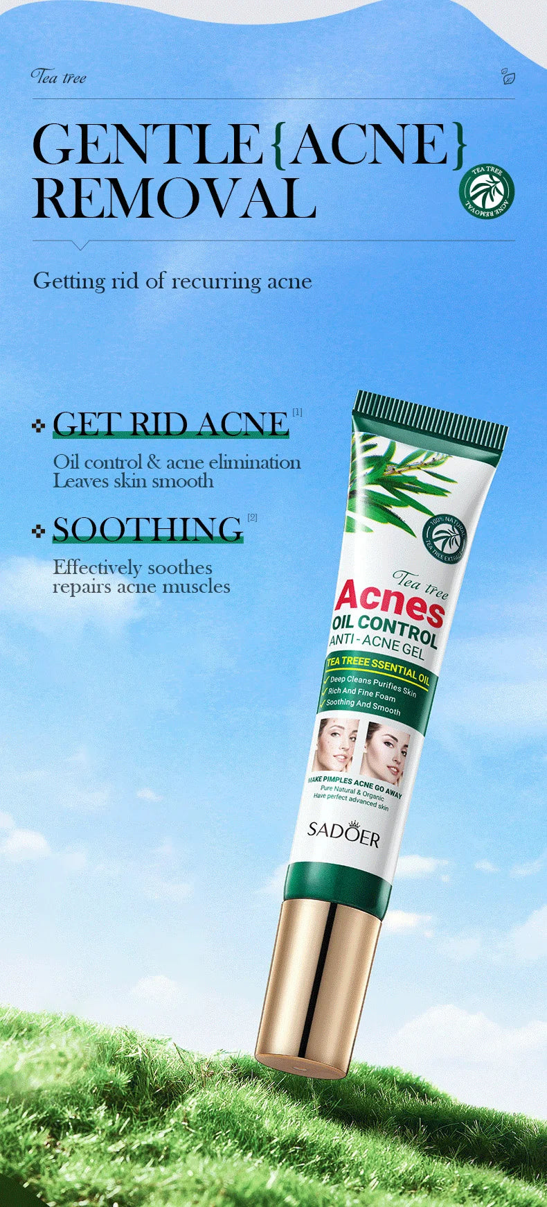 SADOER | Gel Purifiant à l'Arbre à Thé ✨ Soin Anti-Acné & Hydratant – 1/2/3 Pièces