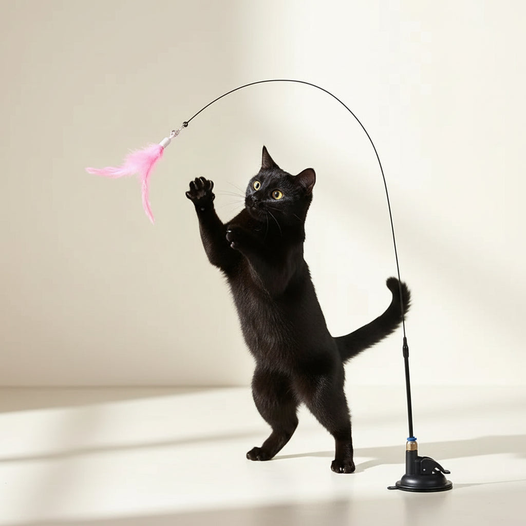 Jouet Interactif Chat Luxe — Baguette Plumes & Cloche