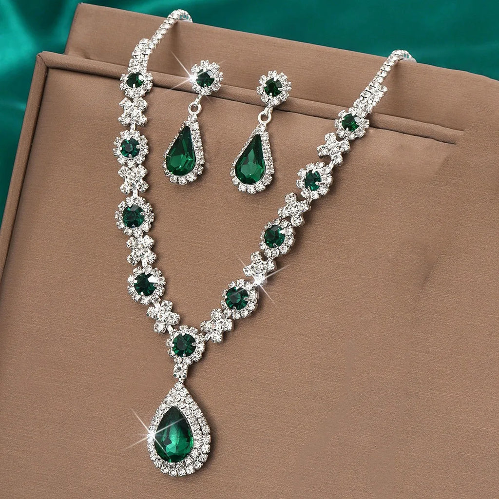 Parure Cristal Femme – Collier & Boucles d'Oreilles Goutte | Soirée & Mariage
