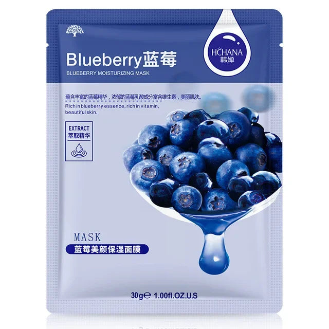 Masque facial végétal naturel, hydratant, contrôle de l'huile, anti-âge, fruits, rentabilité, feuille coréenne, beauté, soins de la peau, 30 pièces Blueberry 30p