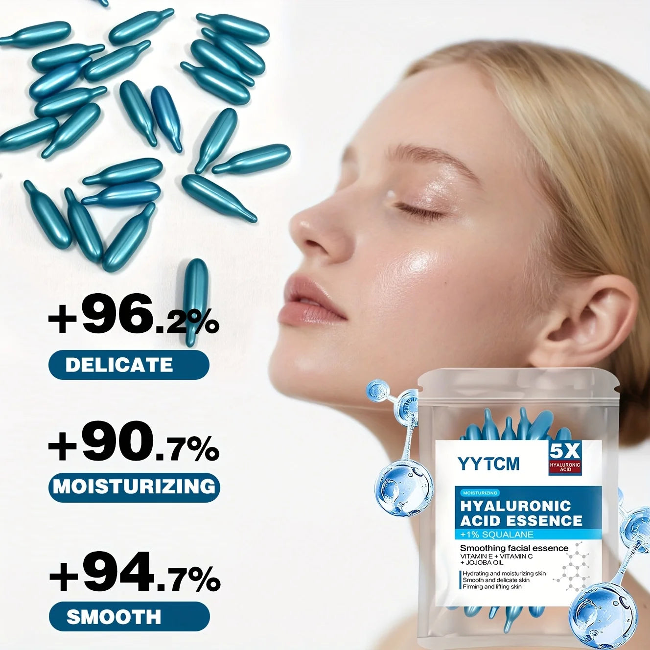 Essence de capsule hydratante profonde d'acide hyaluronique, essence cutanée hydratante et éclaircissante (0,4 g x 30 capsules)/sac -1 sac