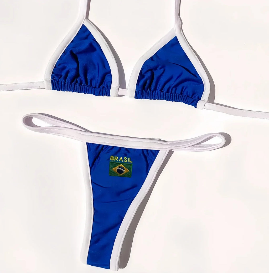Bikini Brésilien Brodé | Ensemble Maillot de Bain Femme Patchwork Deux Pièces