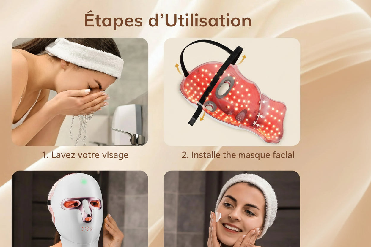 Masque LED Thérapie Lumière Rouge Visage & Cou USB