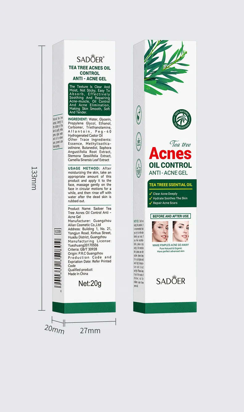 SADOER | Gel Purifiant à l'Arbre à Thé ✨ Soin Anti-Acné & Hydratant – 1/2/3 Pièces