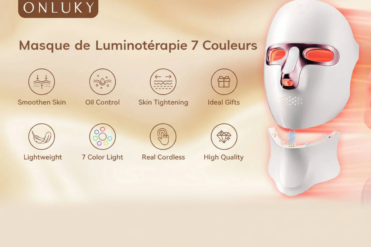 Masque LED Thérapie Lumière Rouge Visage & Cou USB