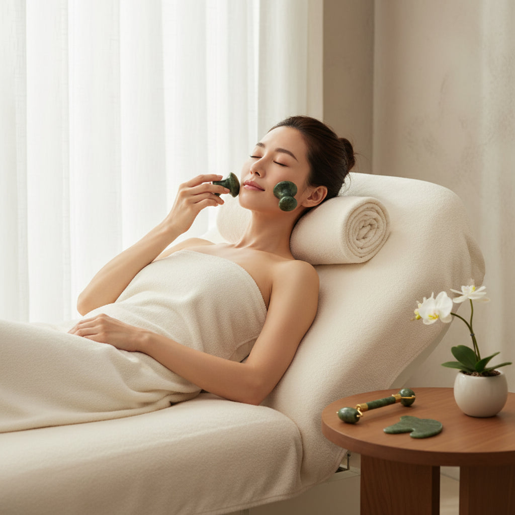 Gua Sha Jade Champignon - Masseur Visage Corps en Pierre Naturelle