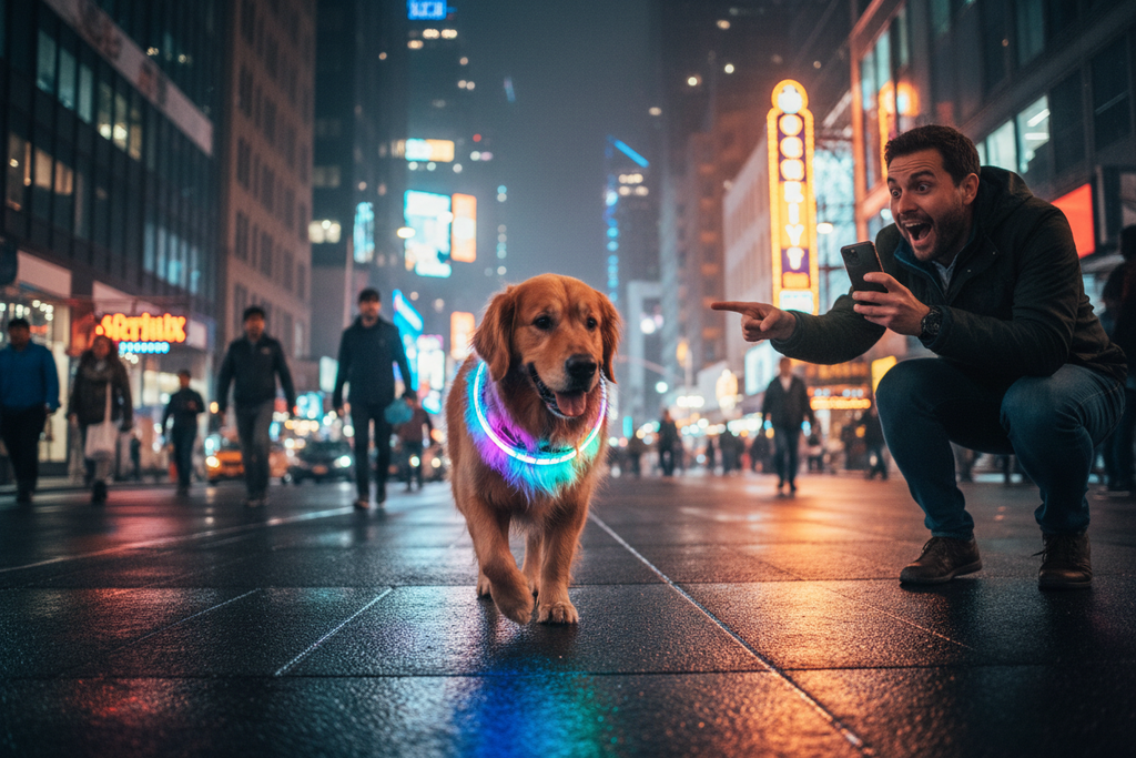 Chien collier LED ville nuit
