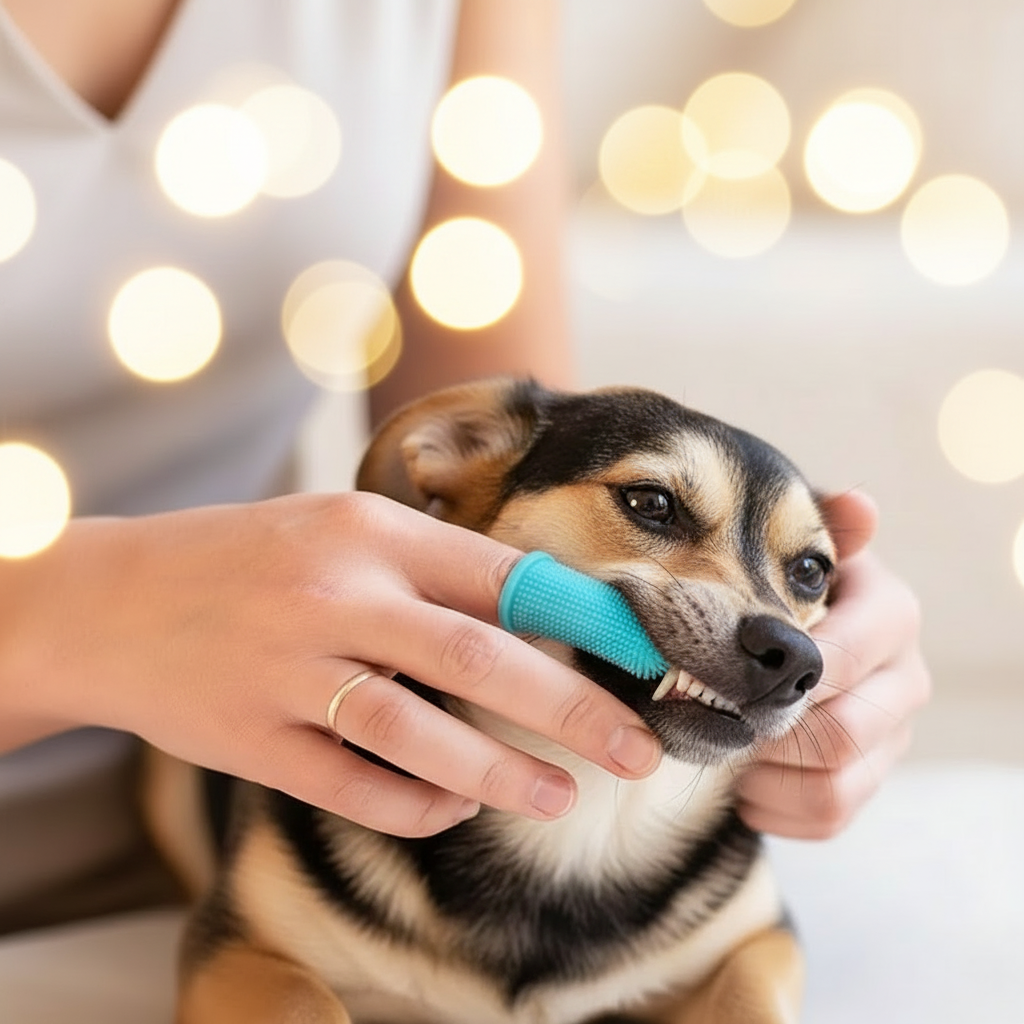 Femme brosse dents chien luxe premium