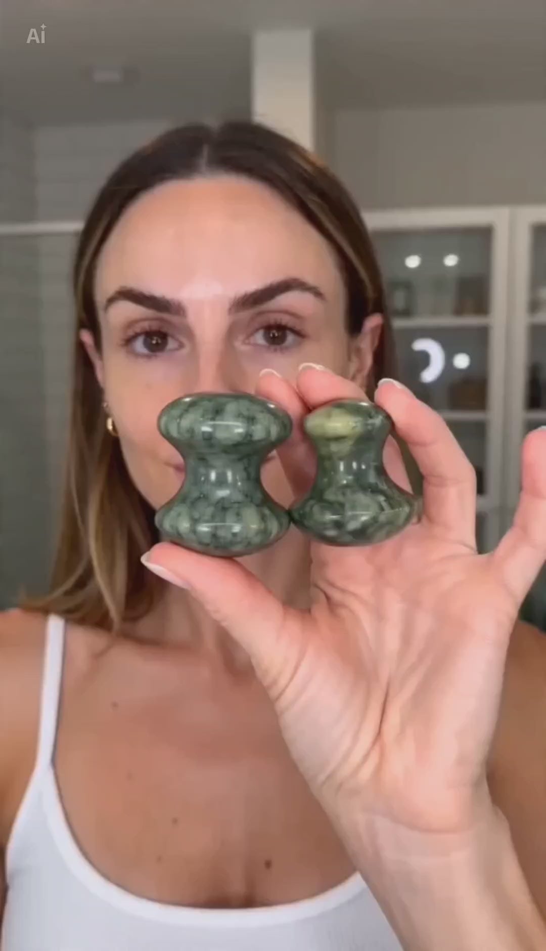 Gua Sha Jade Champignon Premium - Masseur Visage & Corps en Pierre Naturelle