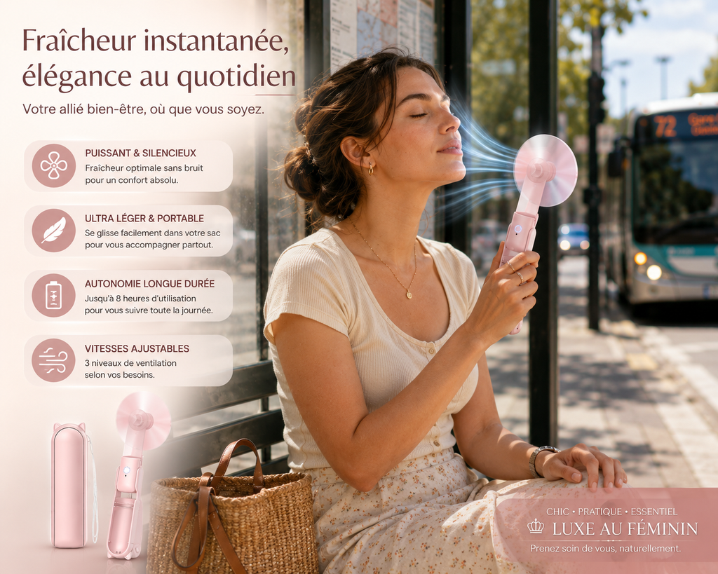 Mini ventilateur portable, rechargeable par USB, ventilateur portatif pliable réglable à 3 vitesses, adapté aux femmes, aux voyages et aux usages en extérieur