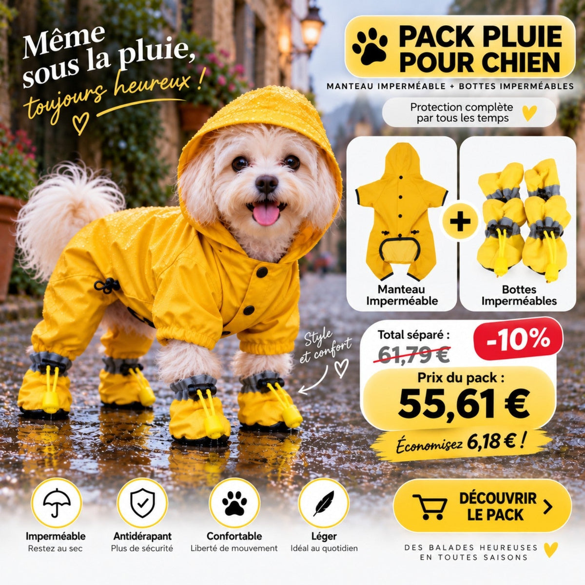Pack Pluie Pour Chien – Manteau Imperméable + Bottes Imperméables