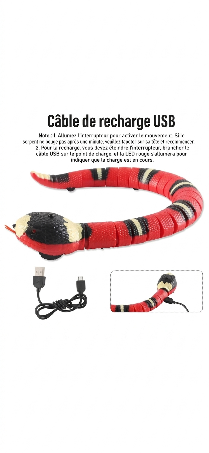 Jouet Serpent Interactif pour Chat – Détection Intelligente & Recharge USB