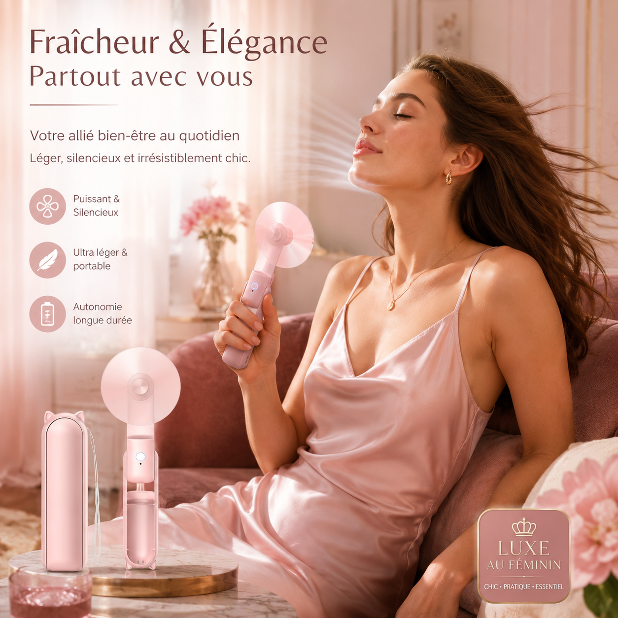 Mini ventilateur portable, rechargeable par USB, ventilateur portatif pliable réglable à 3 vitesses, adapté aux femmes, aux voyages et aux usages en extérieur