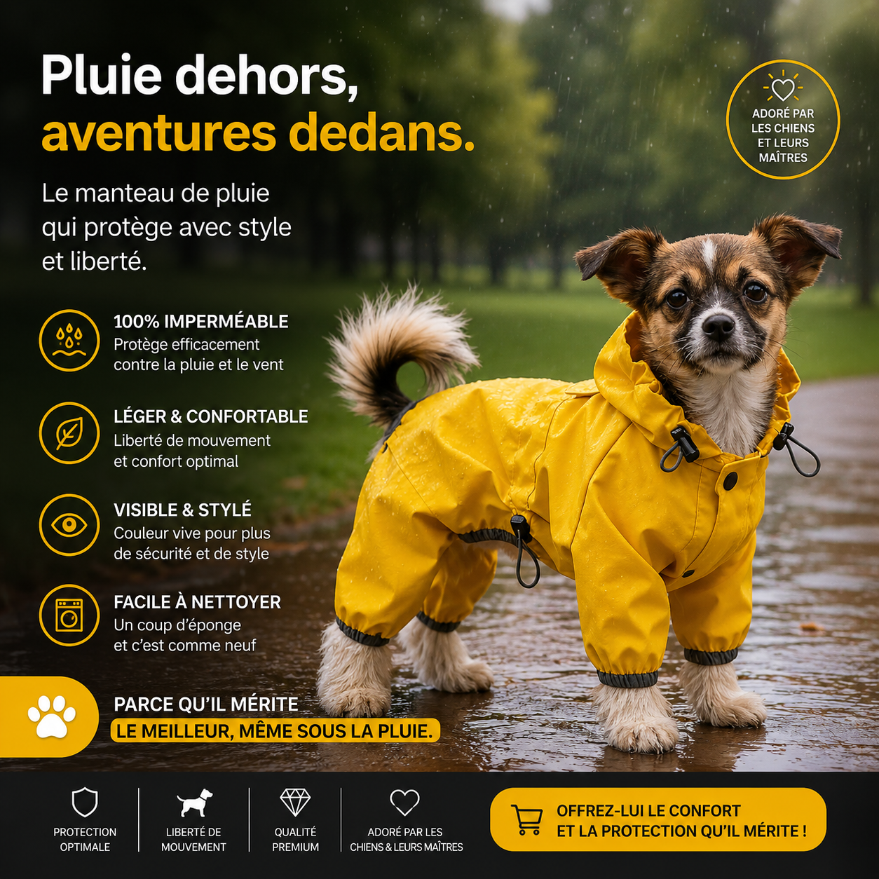 Manteau Imperméable pour Chien – Veste de Pluie Légère & Réglable