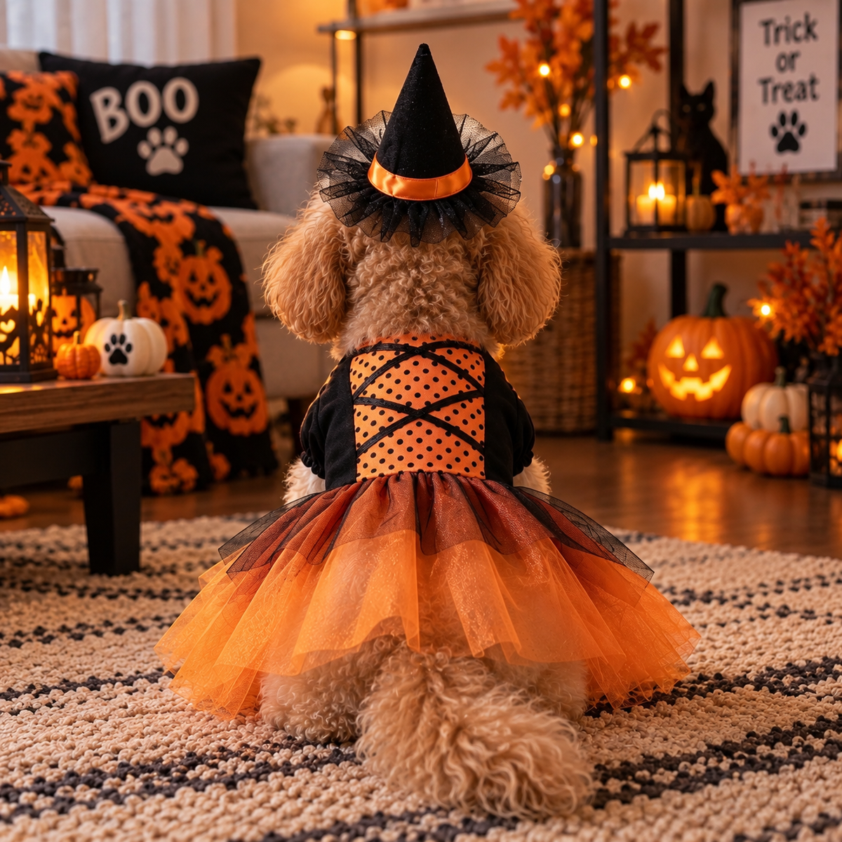 Robe de Sorcière Halloween pour Chien & Chat – Orange + Chapeau