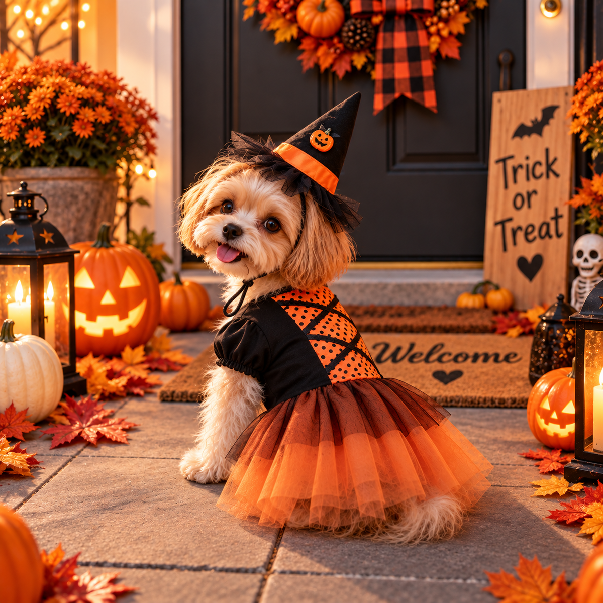Robe de Sorcière Halloween pour Chien & Chat – Orange + Chapeau