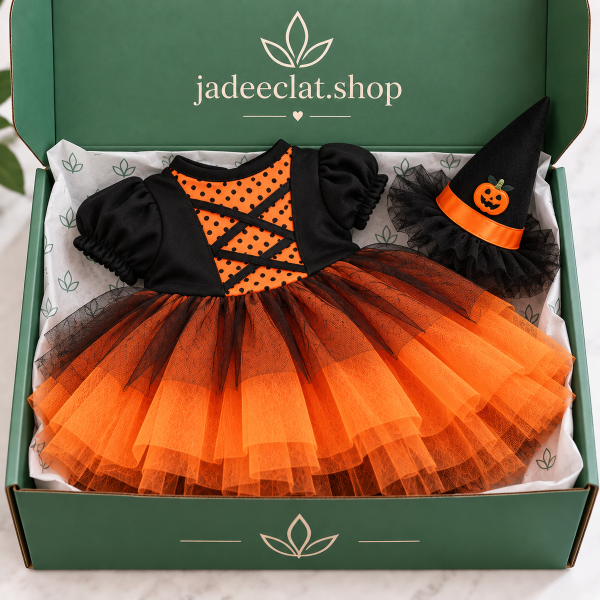 Robe de Sorcière Halloween pour Chien & Chat – Orange + Chapeau