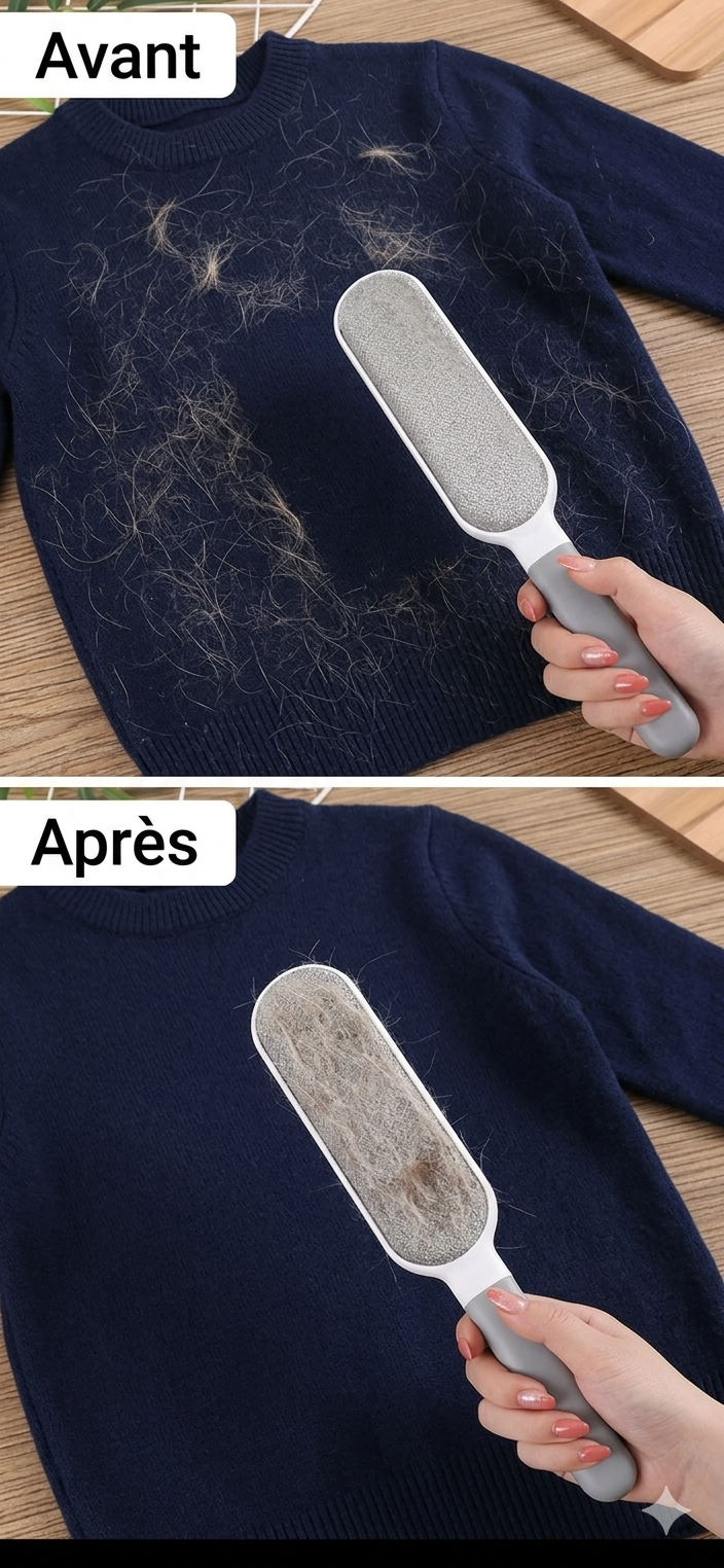 🐾 Épilateur Double Face pour Animaux – Brosse Anti-Peluches Électrostatique