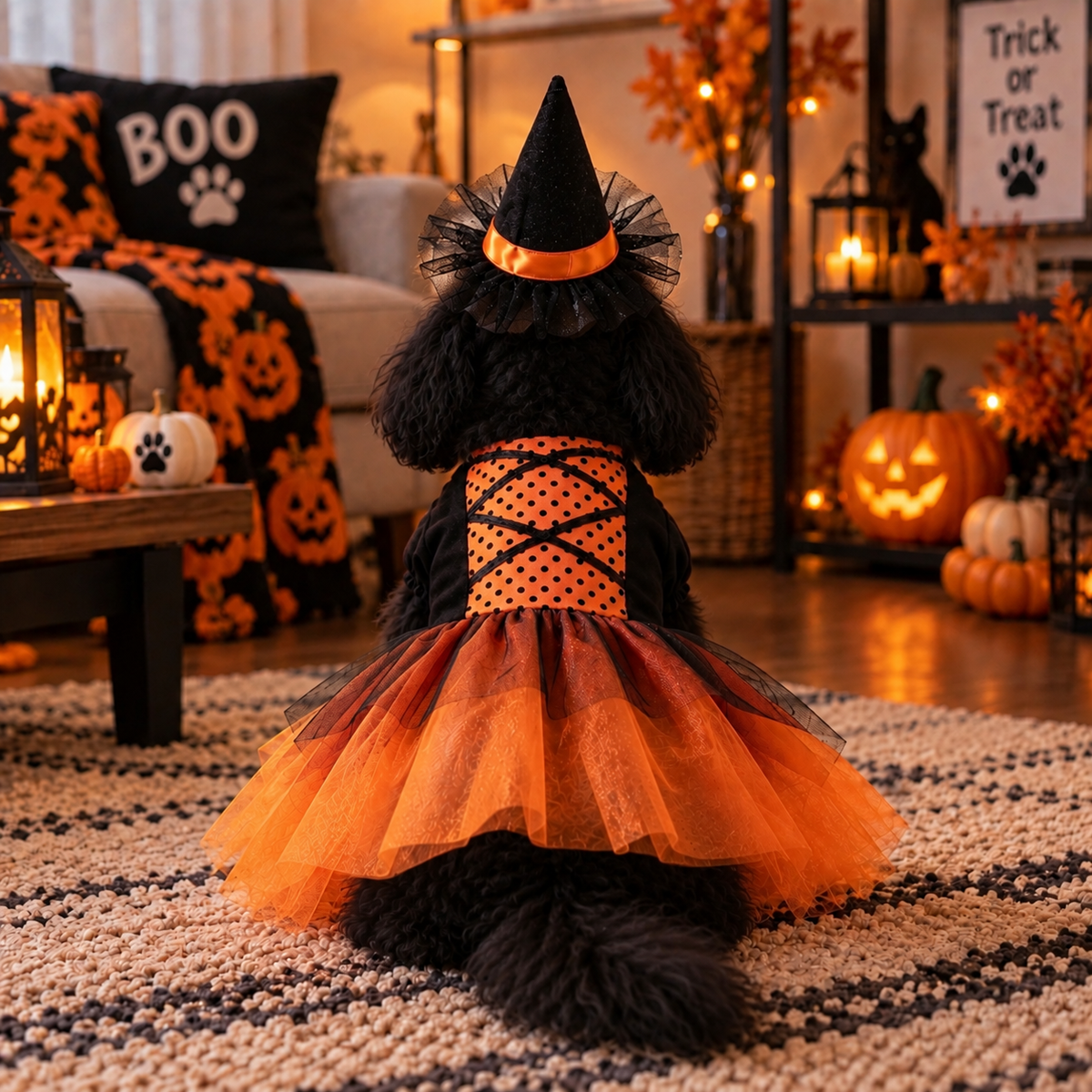 Robe de Sorcière Halloween pour Chien & Chat – Orange + Chapeau